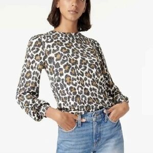 🎉 J. Crew Super Cozy Leopard Puff Sleeve Lightweight Pullover Blouse Top